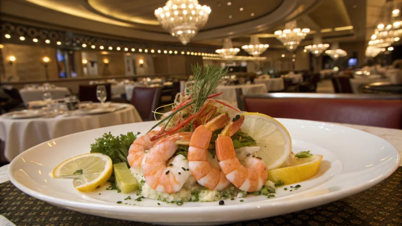 Artistically plated gourmet seafood dish at premium casino restaurant