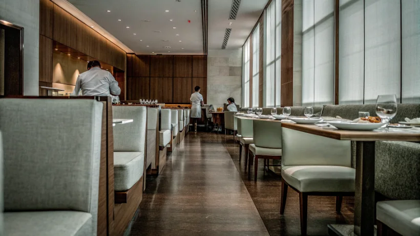 Interior view of Supper restaurant with modern American cuisine plating
